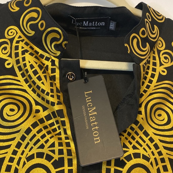 LUC MATTON African Dashiki Black and Gold New with stags XXL - Picture 4 of 5